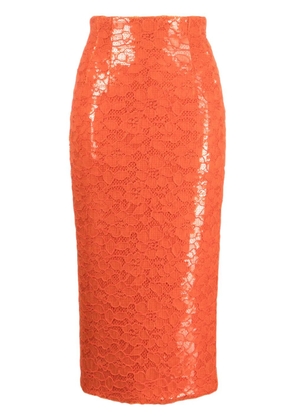 LaQuan Smith sequinned-crêpe and corded lace skirt - Orange