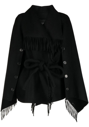 Goen.J layered-fringed cape coat - Black