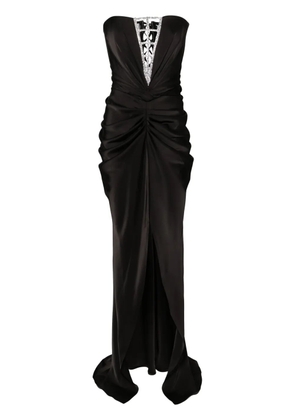 Ana Radu rhinestone-embellished draped satin gown - Black