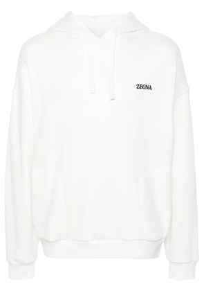Zegna logo-embroidered hoodie - White