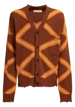 Marni geometric-pattern virgin wool cardigan - Brown