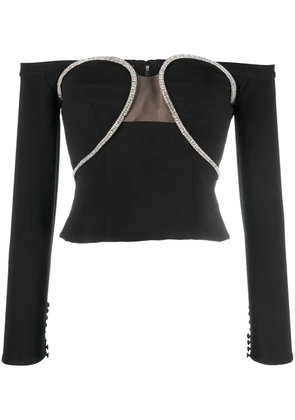 Self-Portrait crystal-embellished cut-out top - Black