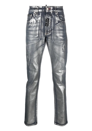 Philipp Plein metallic-effect straight-leg jeans - Blue
