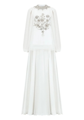 Dina Melwani embroidered chiffon gown - White