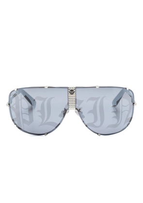 Philipp Plein Eyewear logo-print shield-frame sunglasses - Silver