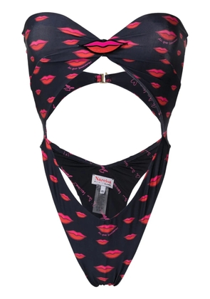 Amir Slama lip-print cut-out swimsuit - Black