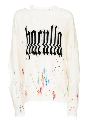 Haculla Glitched logo-print ripped sweatshirt - White