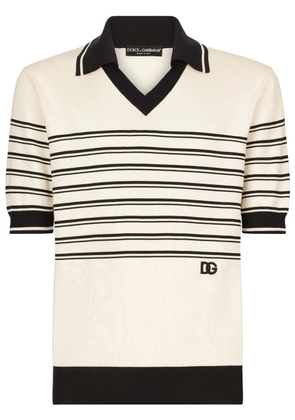 Dolce & Gabbana striped logo-embroidered polo shirt - Neutrals
