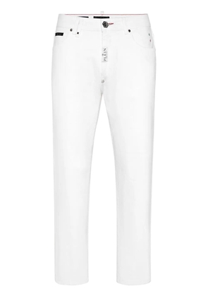 Philipp Plein logo-embroidered straight-leg trousers - White