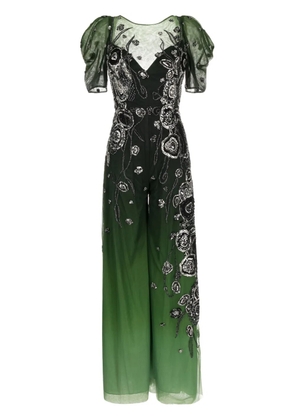 Saiid Kobeisy gradient-effect beaded tulle jumpsuit - Green