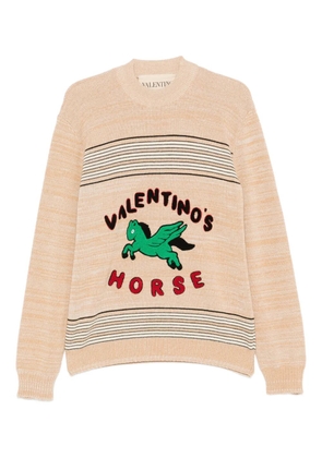 Valentino Garavani pegasus-embroidered striped sweater - Neutrals
