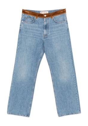 Marni floral-appliqué velvet-trim jeans - Blue