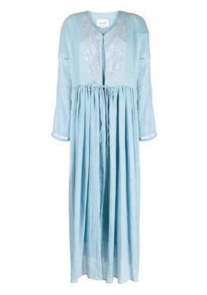 Bambah embroidered pleated kaftan dress - Blue