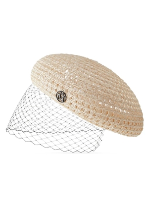 Maison Michel Emily veil-embellished knitted berret - Neutrals