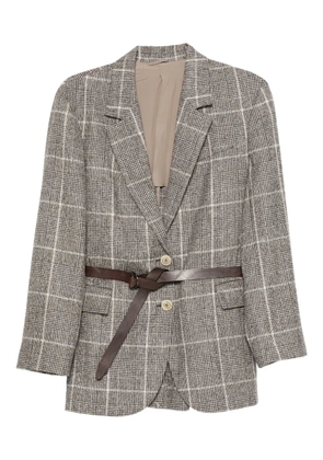 Brunello Cucinelli checked belted blazer - Brown