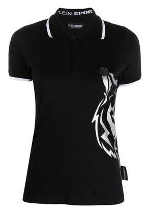 Plein Sport logo-print cotton polo shirt - Black