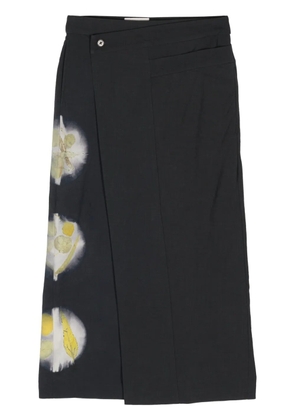 Feng Chen Wang abstract-print wool midi skirt - Black
