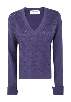 Blugirl embellished v-neck sweater - Blue