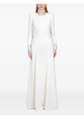 Dina Melwani embroidered-neckline maxi dress - Neutrals