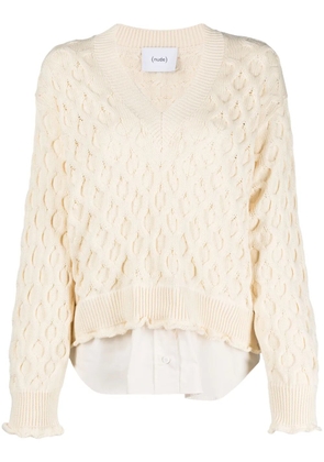 Nude V-neck layered-effect jumper - White