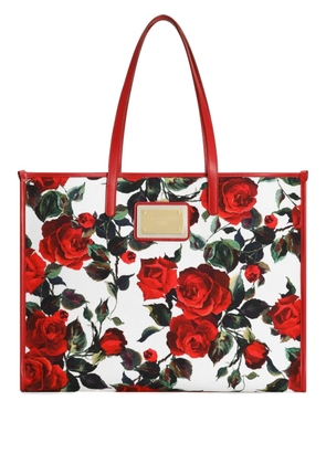 Dolce & Gabbana large rose-print shoulder bag - White