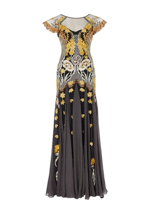 Temperley London embroidered floral-print maxi dress - Black