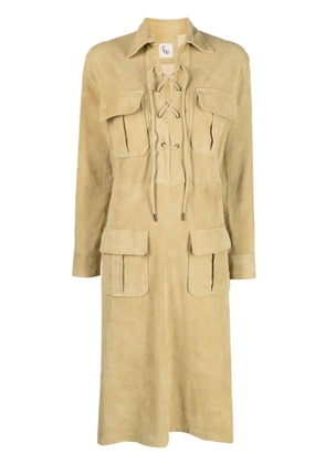 PAULA spread-collar leather midi dress - Neutrals