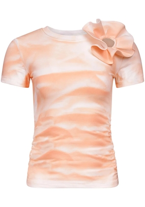 AREA ruffled flower-appliqué T-shirt - Pink