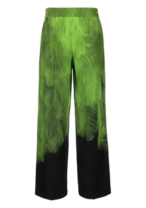 Victoria Beckham feather-print silk trousers - Green