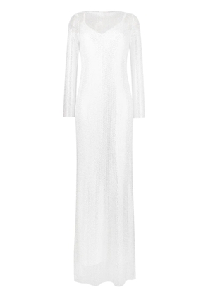 Max Mara rhinestone-mesh layered maxi dress - White