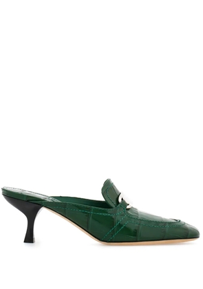 Ferragamo 55mm crocodile-embossed buckled mules - Green