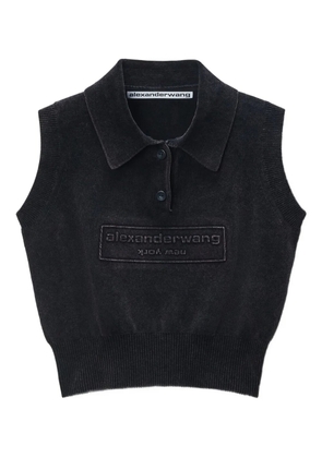 Alexander Wang logo-embossed sleeveless polo top - Black