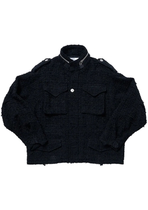 Doublet raw-cut tweed military jacket - Black
