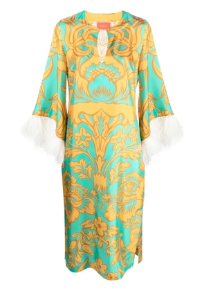 La DoubleJ feather-trim silk kaftan - Orange