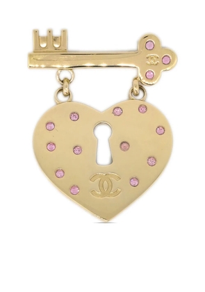 CHANEL Pre-Owned 2002 heart rhinestone brooch - Gold
