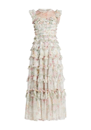 Needle & Thread floral-print tiered ruffle dress - White