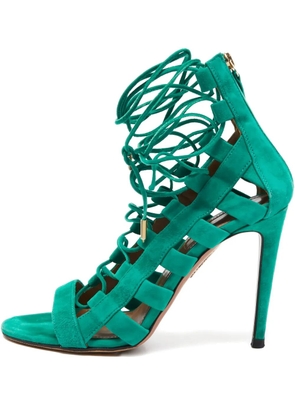 Aquazzura 115MM pre-owned lace-up cage sandals - Green