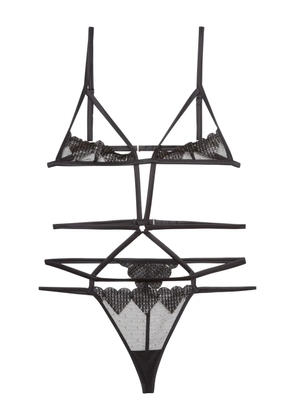 Fleur Du Mal Heart embroidered ouvert bondage bodysuit - Black