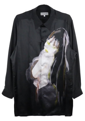 Yohji Yamamoto illustration-print silk shirt - Black