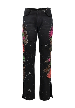 Voyage Et Cie embroidered rhinestone jeans - Black