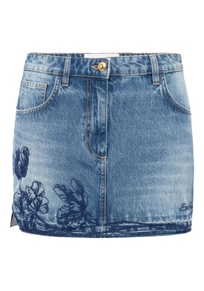Elisabetta Franchi embroidered-flowers denim mini skirt - Blue