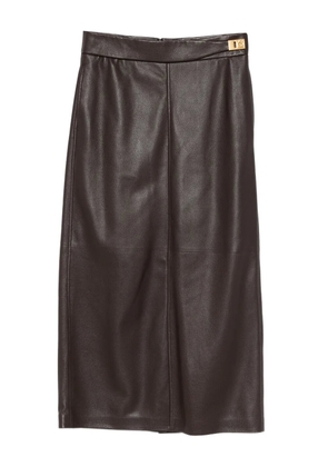 Ferragamo textured-leather buckled skirt - Brown