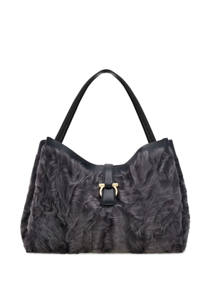Ferragamo large fur-embellished top-handle tote bag - Grey