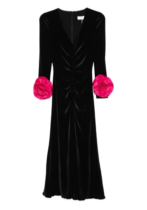 NISSA floral-detail velvet midi dress - Black