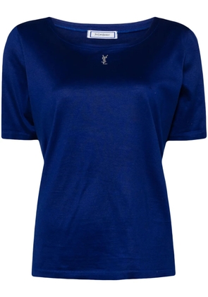 Saint Laurent Pre-Owned rhinestone-logo cotton T-shirt - Blue
