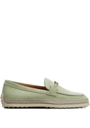 Tod's rafia-trimmed suede loafers - Green