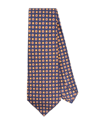 Kiton geometric-print silk tie - Blue
