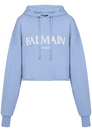 Balmain Roman-rubber-logo-cropped-hoodie - Blue
