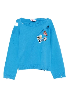 Charles Jeffrey Loverboy patch-detail distressed-effect sweater - Blue