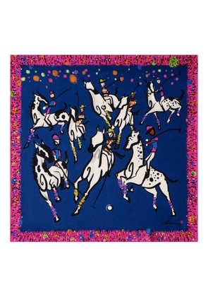 Shanghai Tang equestrian print silk scarf - Blue
